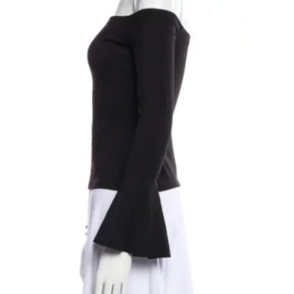 Alexis Lindes Black Off The Shoulder Bell Sleeve Stretch Cropped Top Large - Picture 3 of 7